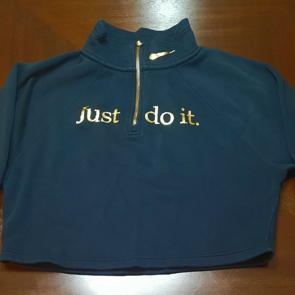 Nike Sportswear Shine Quarter Zip Crop Pullover Black Funnel Neck JUST DO IT - Picture 5 of 5